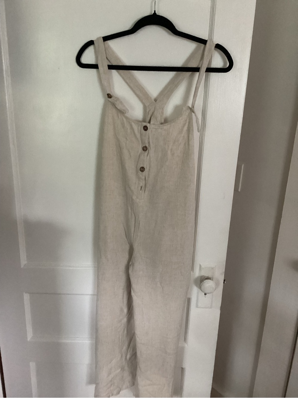 Simple Cream Button-Front Linen Jumpsuit